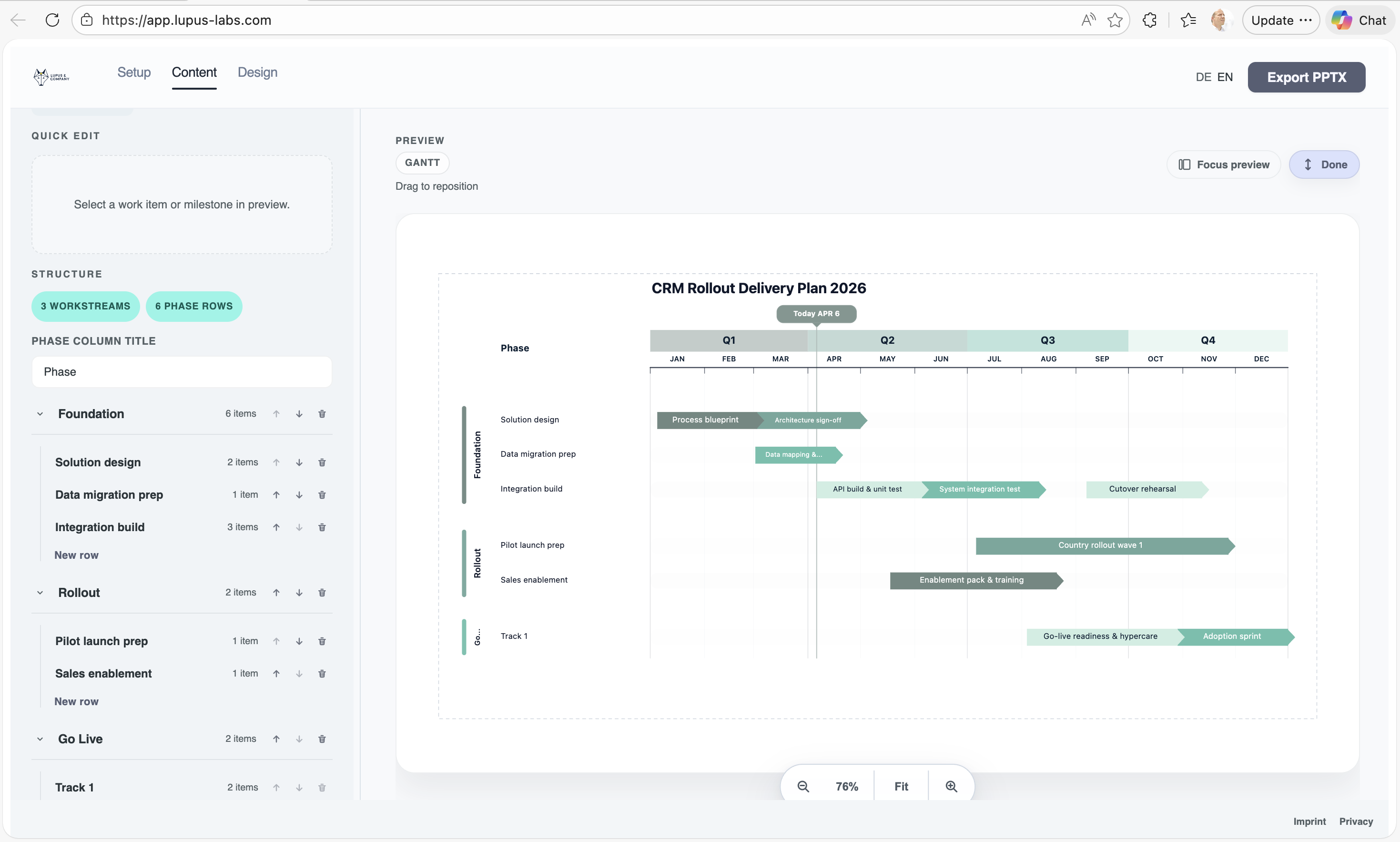 Roadmap PowerPoint slide preview showing workstreams, milestones, and a clean executive-ready timeline.
